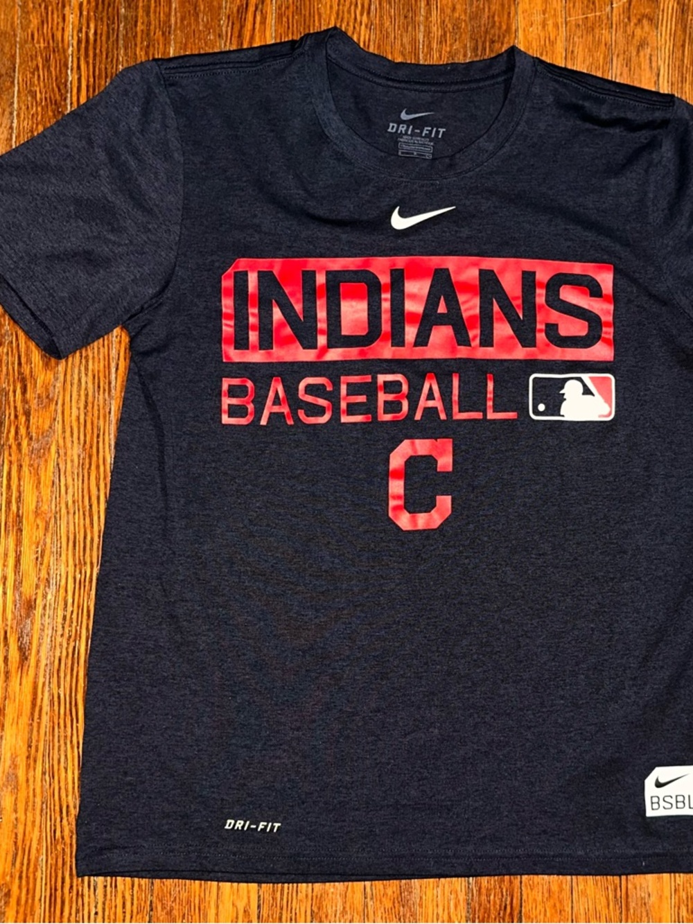 Small Nike Dri-Fit Cleveland Indians Blue and Red Baseball T Shirt